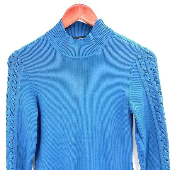 White House Black Market Teal Blue Ribbed Turtleneck Sweater Mini Dress - Picture 2 of 5